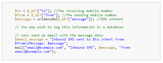 PHP code used to receive an incoming SMS